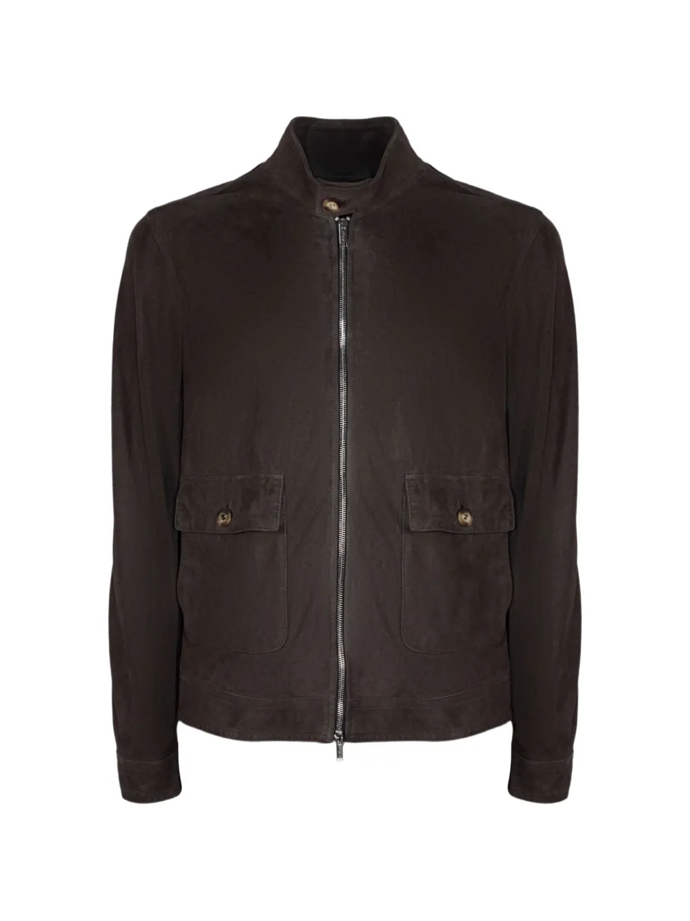 VOLFAGLI Plutone high-collar suede jacket - Marrone