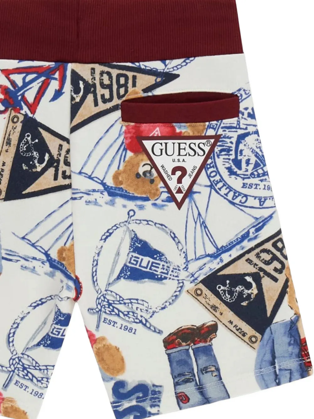 Bear-Print Drawstring Shorts