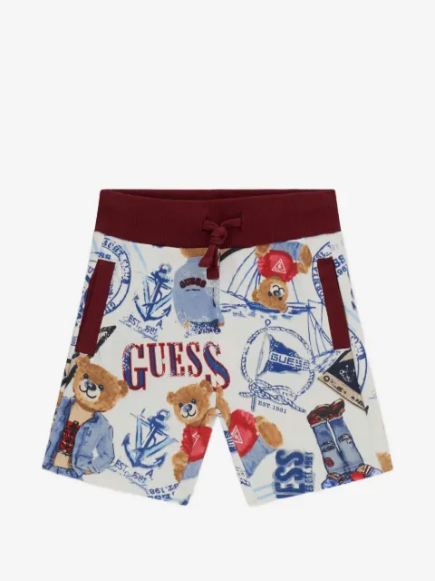 guess kids bear-print drawstring shorts