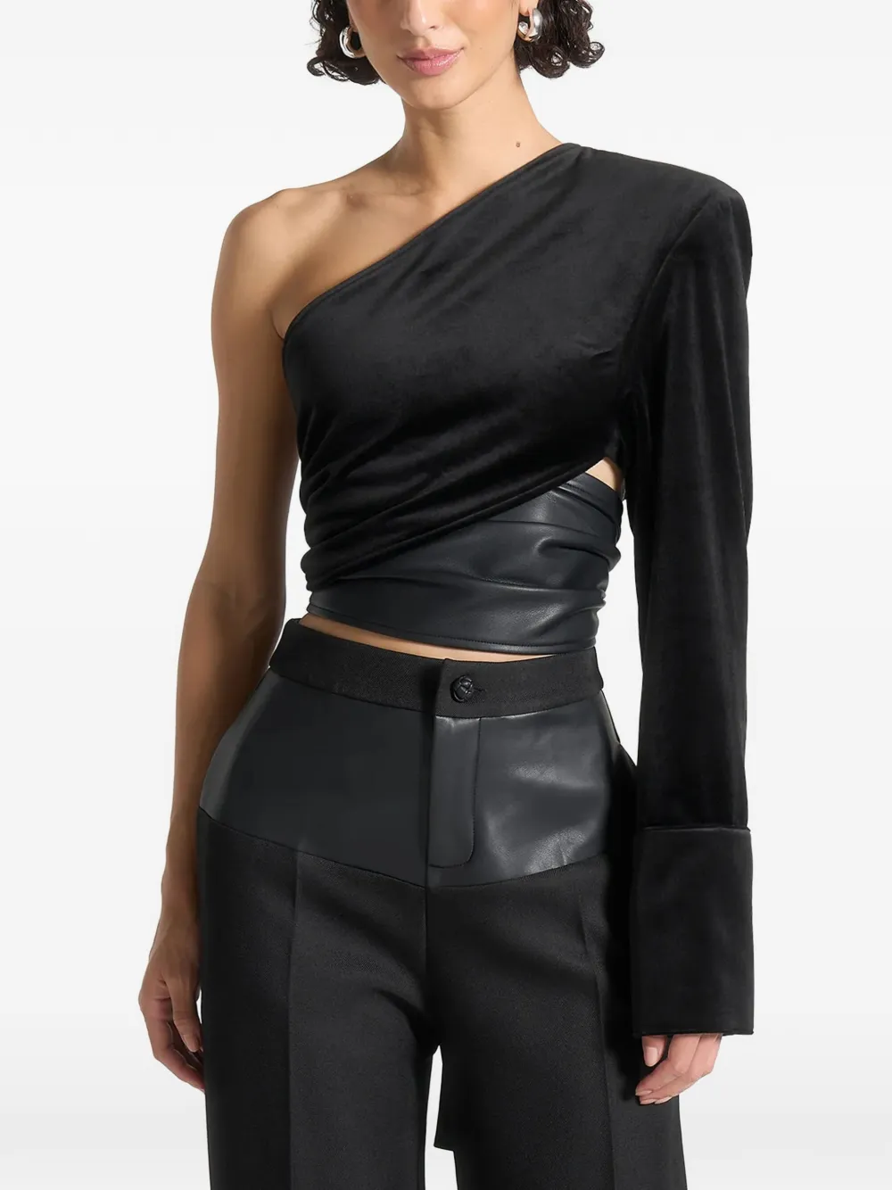 Manière De Voir Coralie fluwelen asymmetrische wikkeltop Zwart
