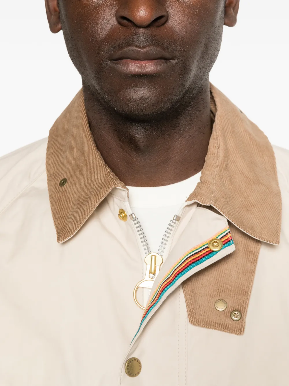 Barbour x Paul Smith jas met ribfluwelen zak Beige