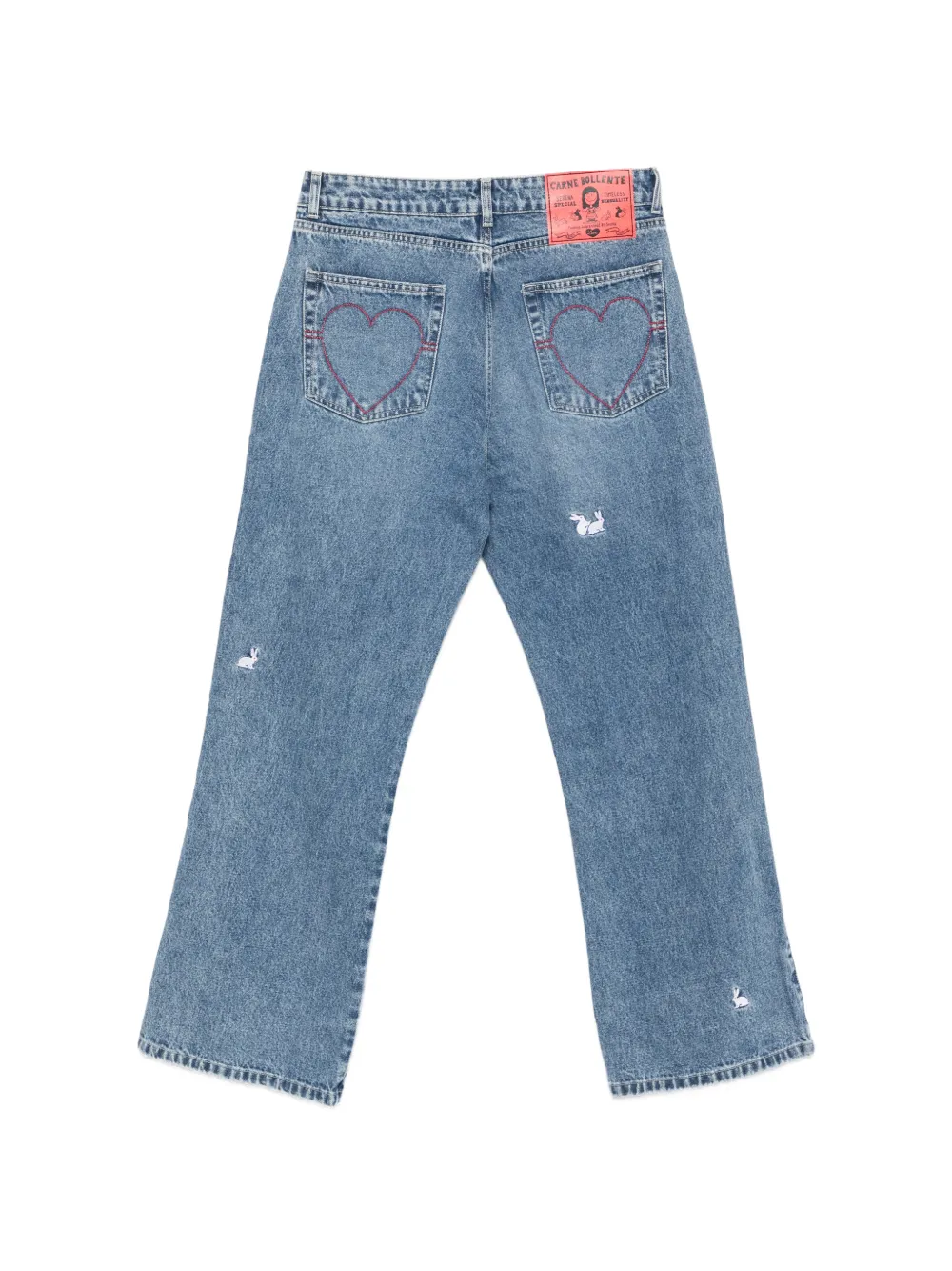 CARNE BOLLENTE Gerafelde jeans met borduurwerk Blauw