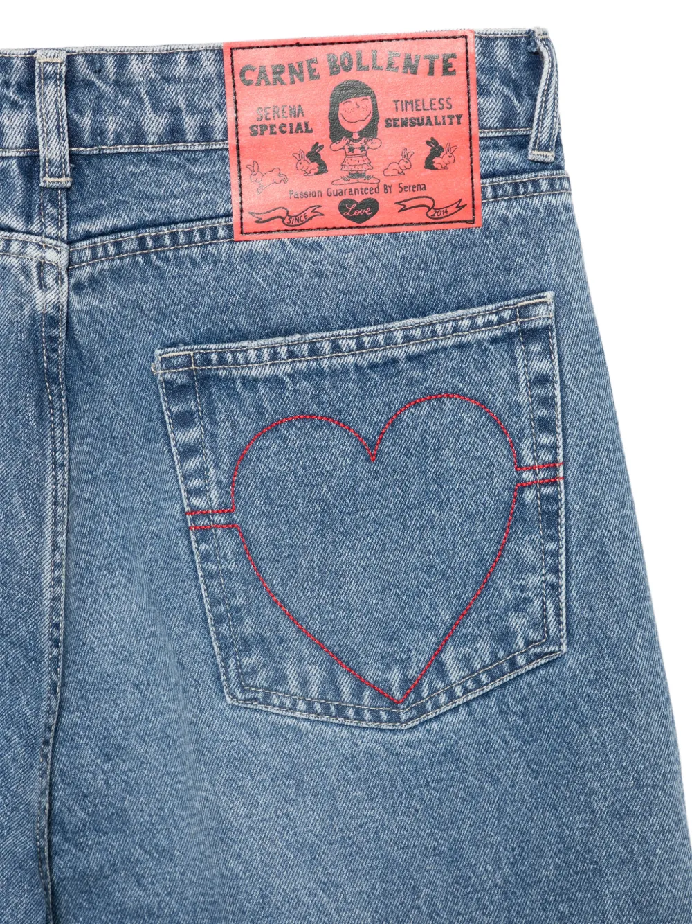 CARNE BOLLENTE Gerafelde jeans met borduurwerk Blauw