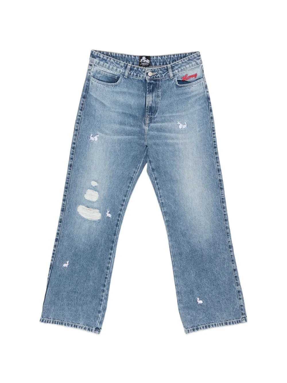 CARNE BOLLENTE distressed embroidered jeans - Blu