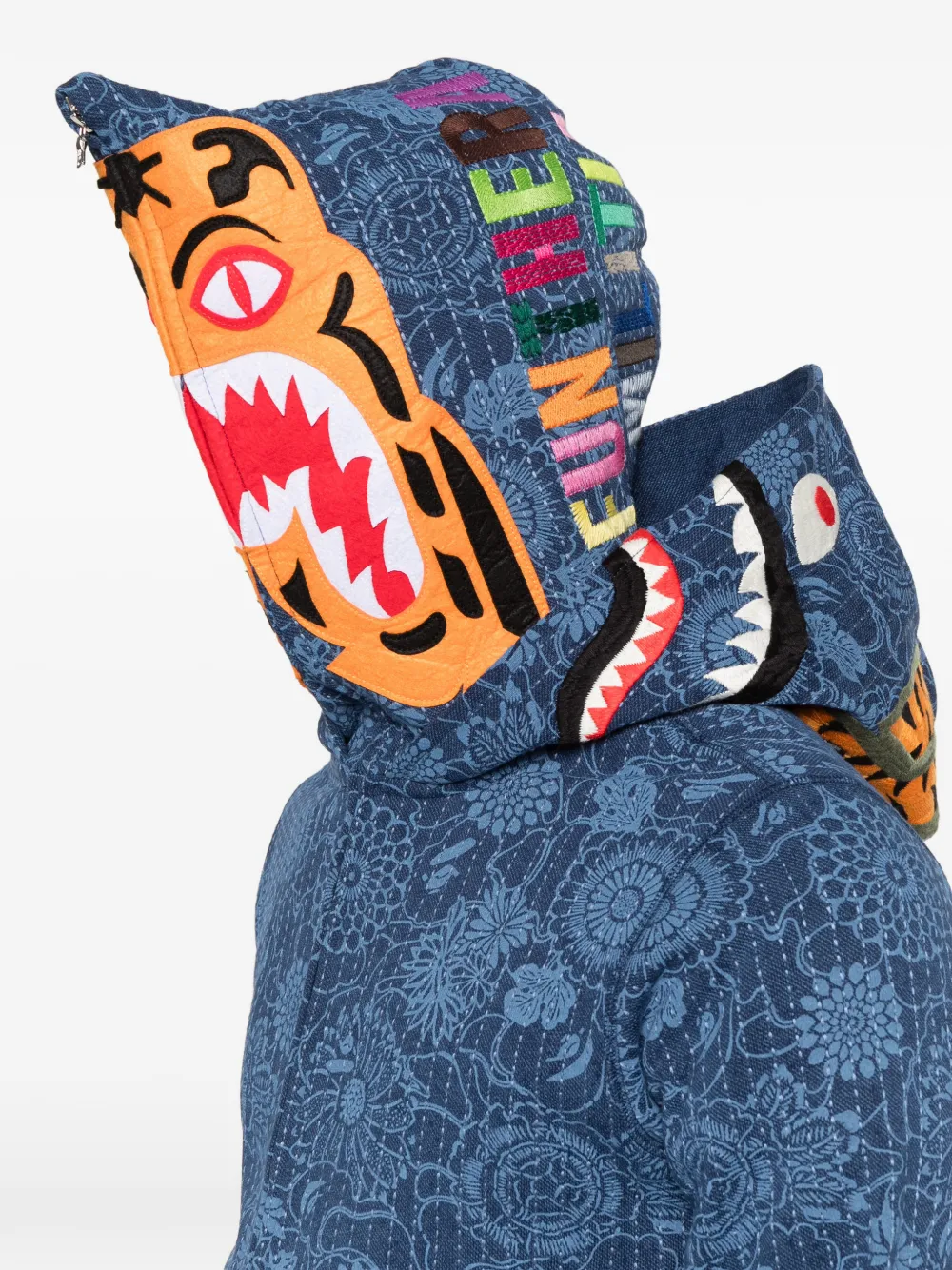 A BATHING APE Shark hoodie met bloemenprint Blauw