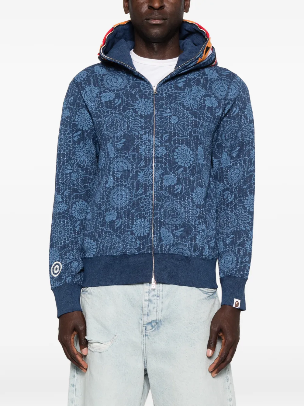 A BATHING APE Shark hoodie met bloemenprint Blauw