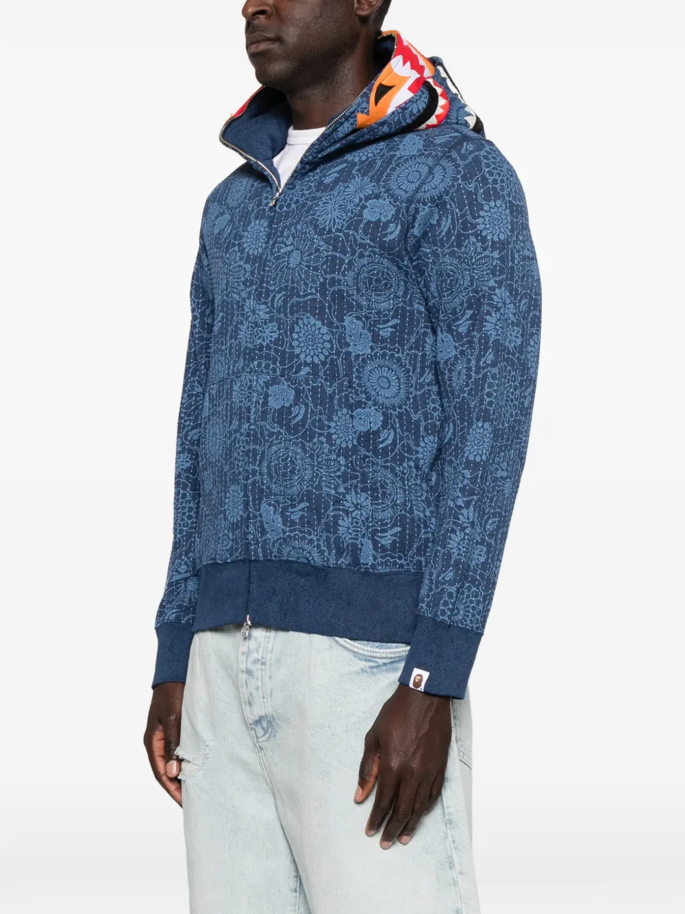 A BATHING APE Shark hoodie met bloemenprint Blauw