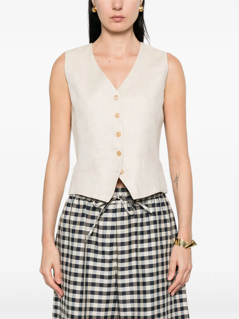  Weekend Max Mara Pace Button V-neck Gilet - Neutrals 