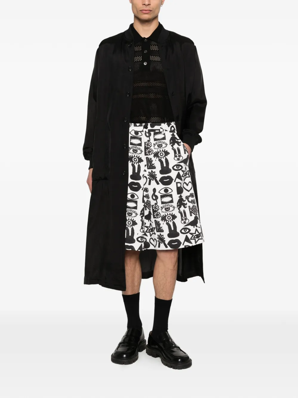  Comme Des Garçons Black Patterned Shorts - White 