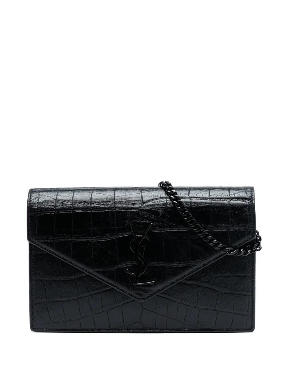 Saint Laurent Pre-Owned 2016 Croc Embossed Leather Monogram Monochrome Envelope Chain Wallet crossbody bag - Nero