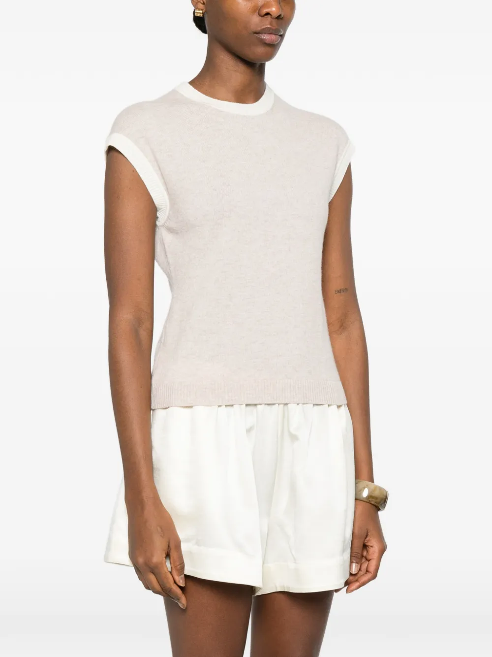  Bompard Contrasting-trim Short-sleeve Vest - Neutrals 