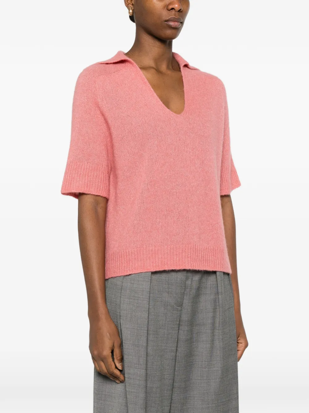  Bompard V-neck Short-sleeve Polo Top - Pink 