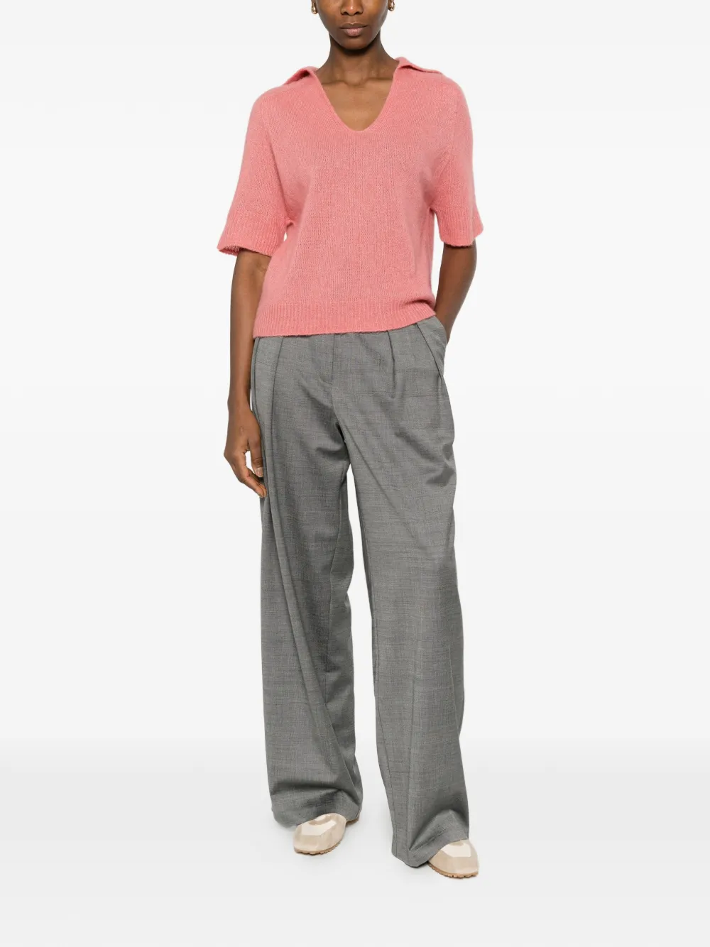  Bompard V-neck Short-sleeve Polo Top - Pink 