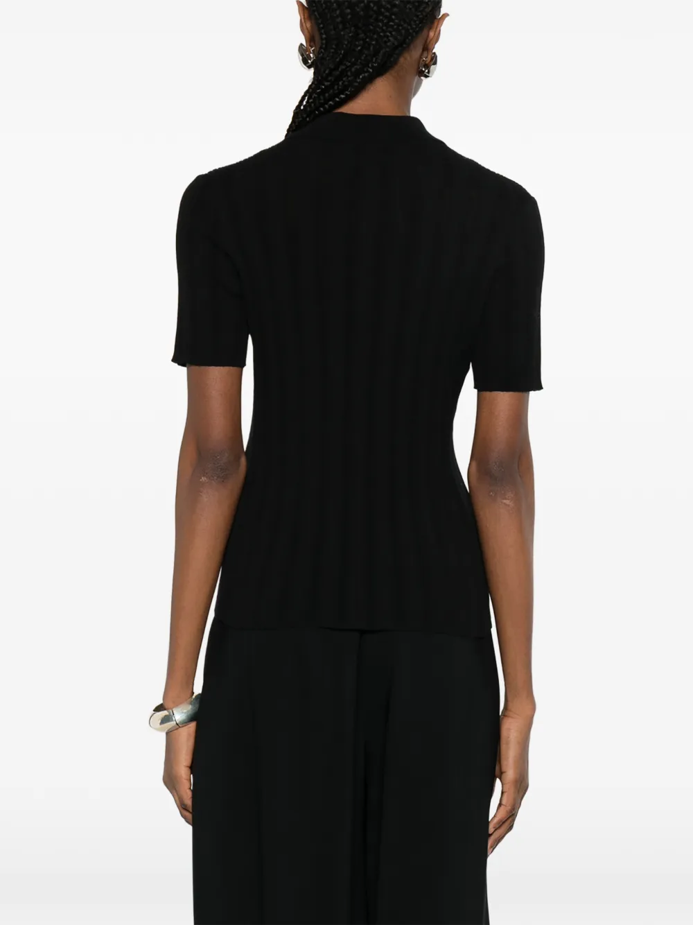 Ribbed Button-Fastening Polo Top