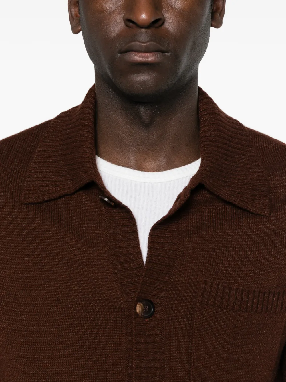 Ribbed Shirt-Collar Cardigan
