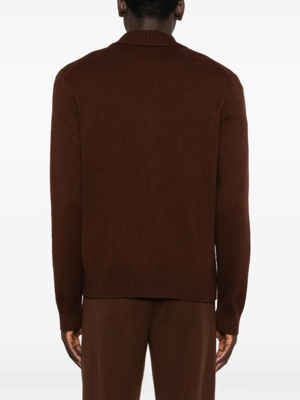 Ribbed Shirt-Collar Cardigan