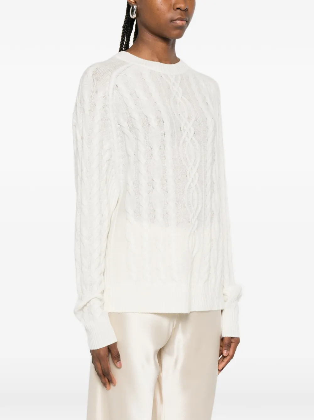  Bompard Cable-knit Round-neck Sweater - Neutrals 