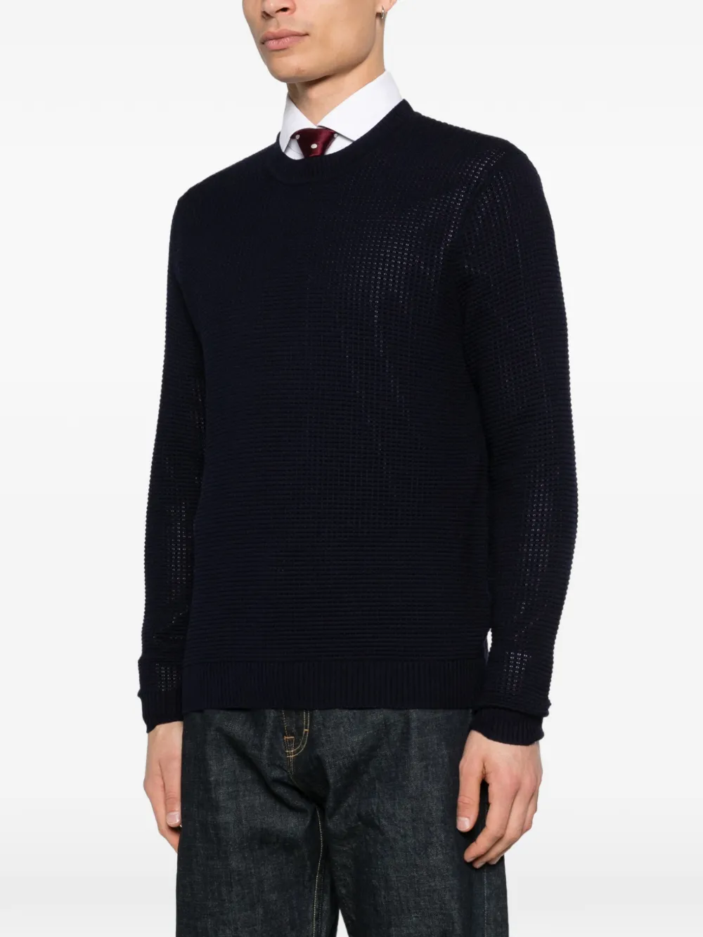  Bompard Waffle-knit Round-neck Sweater - Blue 