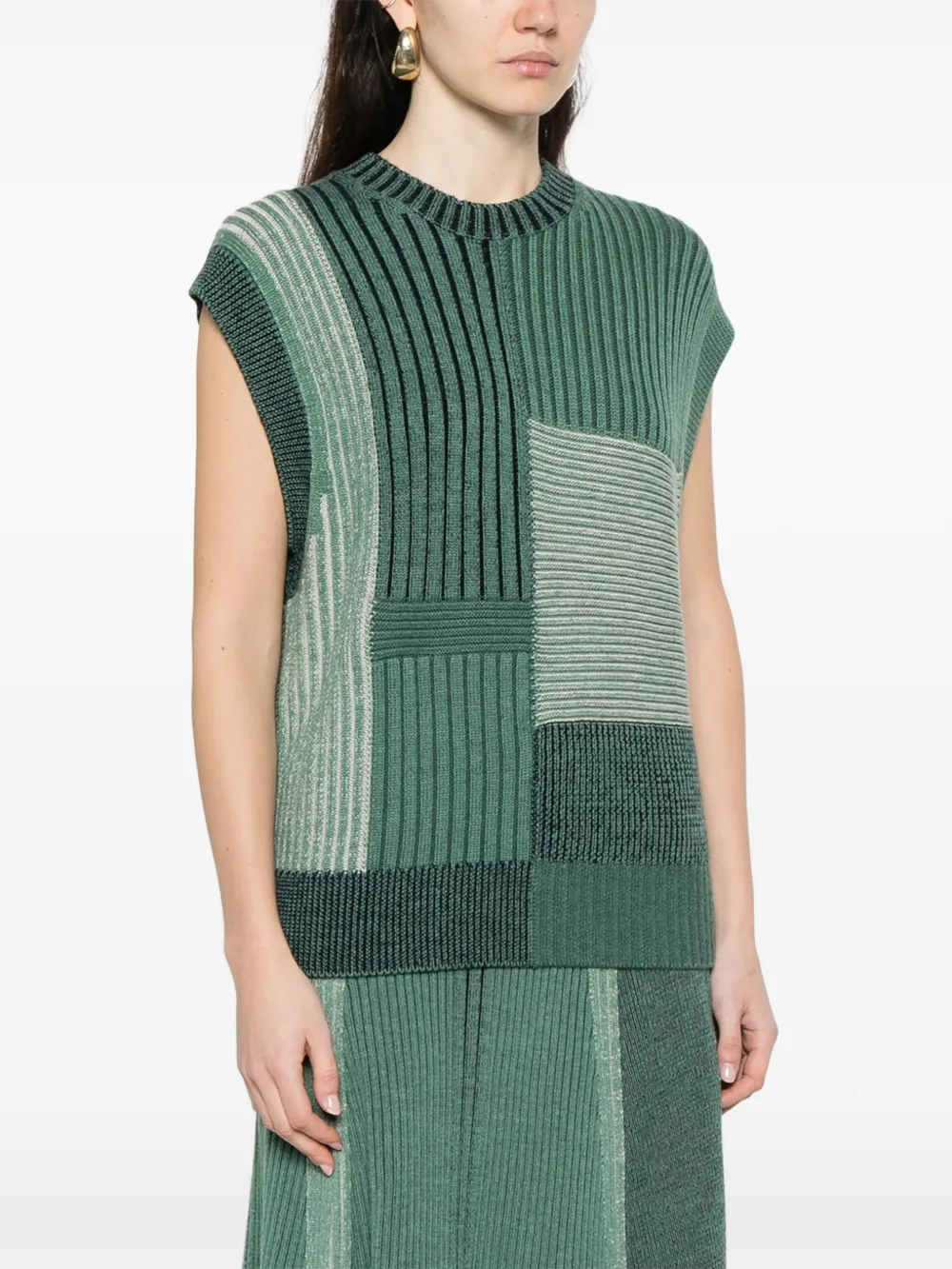 Bompard Patchwork Sleeveless Vest - Green 