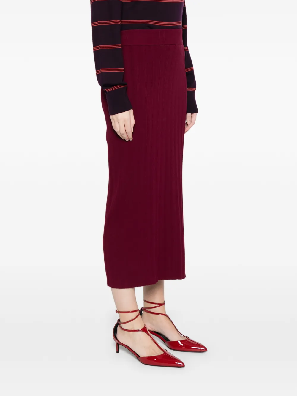  Bompard Ribbed Elasticated Midi Skirt - Red 