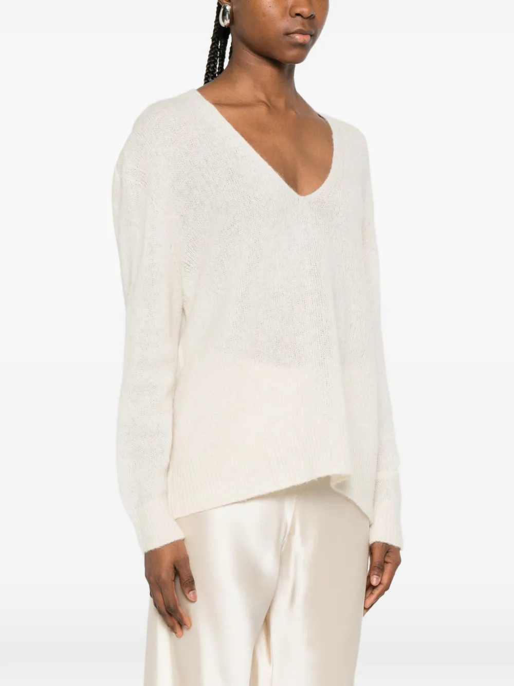  Bompard V-neck Long-sleeve Sweater - Neutrals 