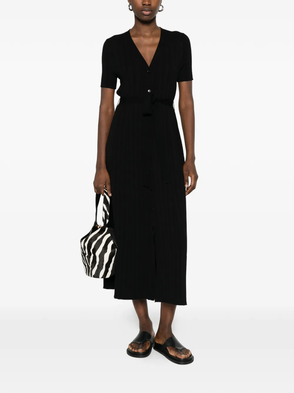  Bompard V-neck Ribbed Midi Dress - Black 