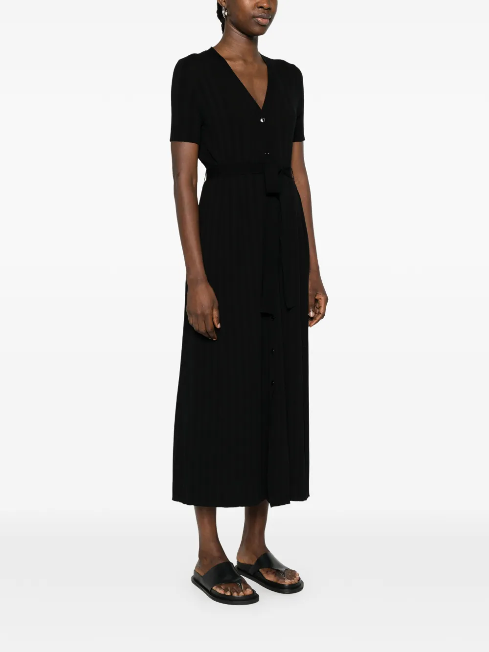  Bompard V-neck Ribbed Midi Dress - Black 