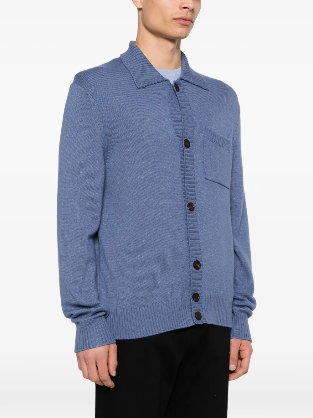  Bompard Ribbed Button-fastening Cardigan - Blue 