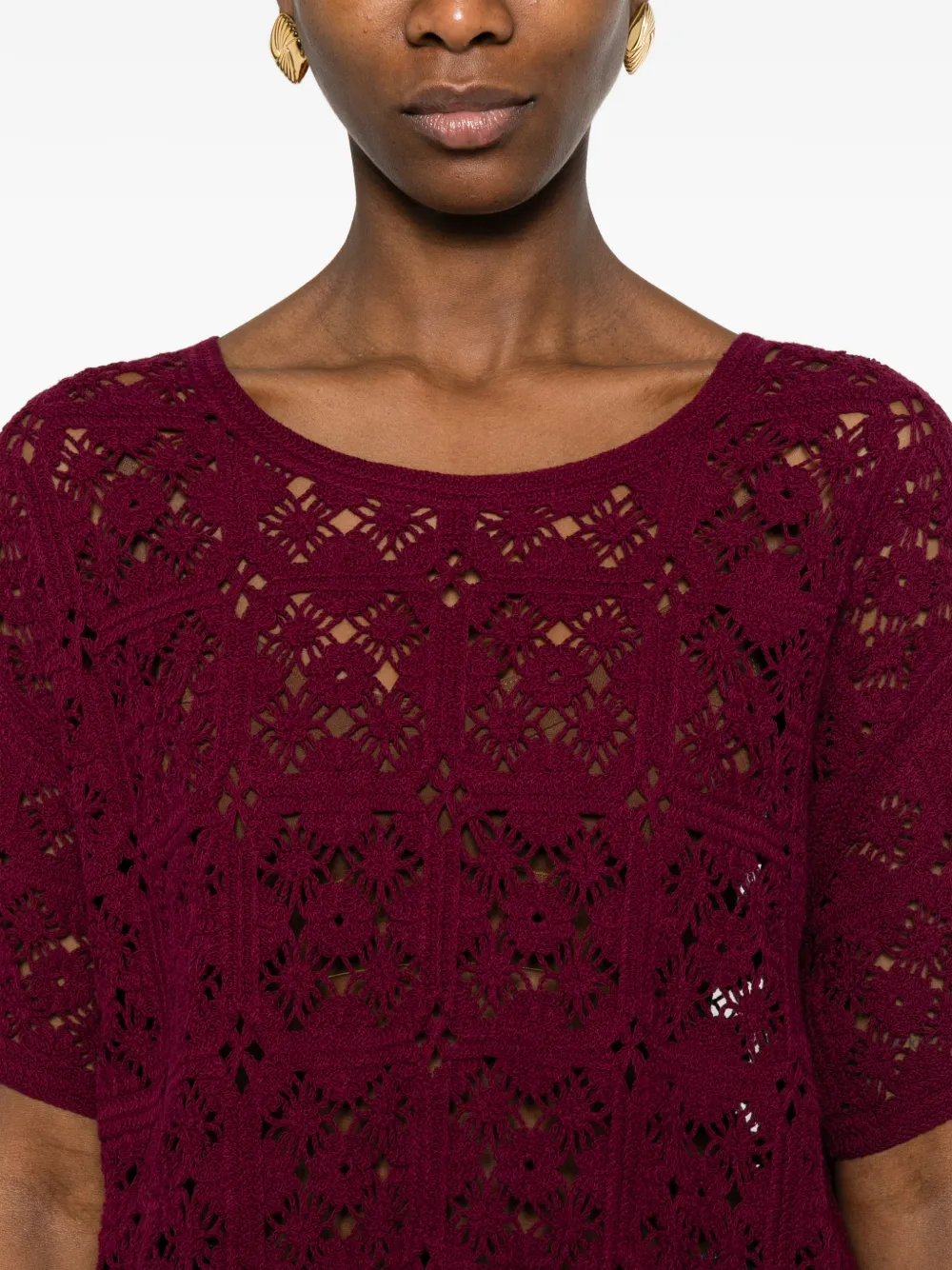Guipure Openwork Button Blouse