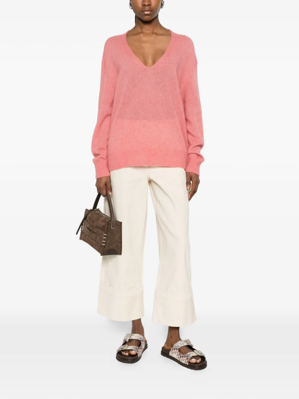  Bompard V-neck Ribbed Sweater - Pink 