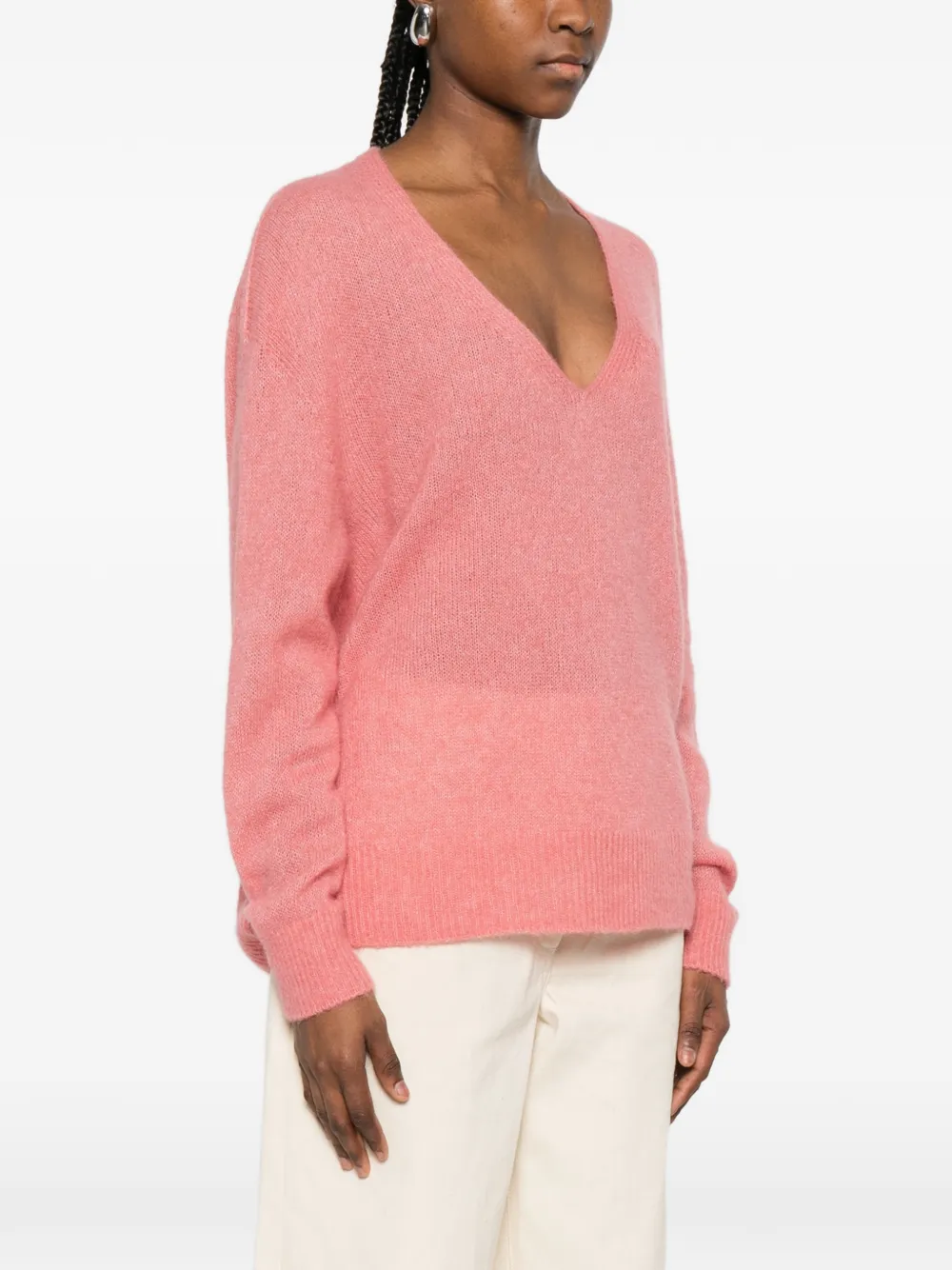  Bompard V-neck Ribbed Sweater - Pink 