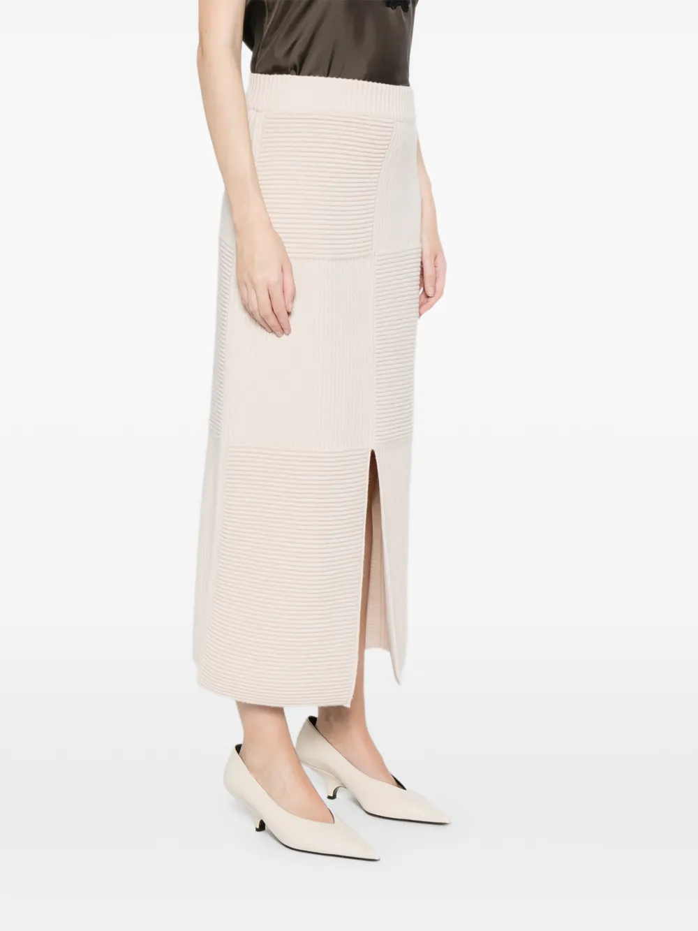  Bompard Ribbed Front-slit Midi Skirt - Neutrals 