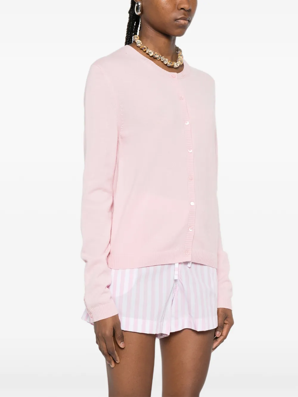  Bompard Buttoned Round-neck Cardigan - Pink 