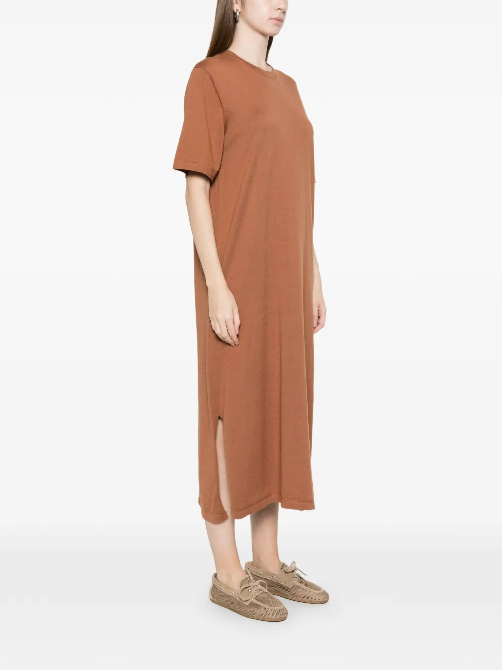  Bompard Short-sleeve Side-slit Midi Dress - Brown 