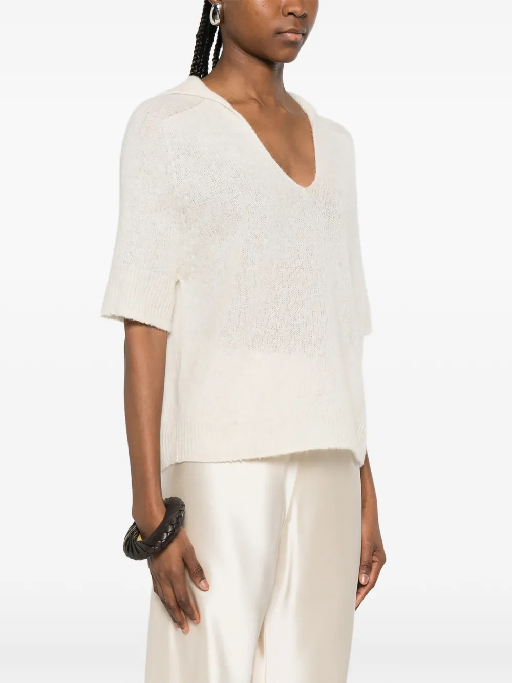 Bompard V-neck Short-sleeve Sweater - Neutrals 