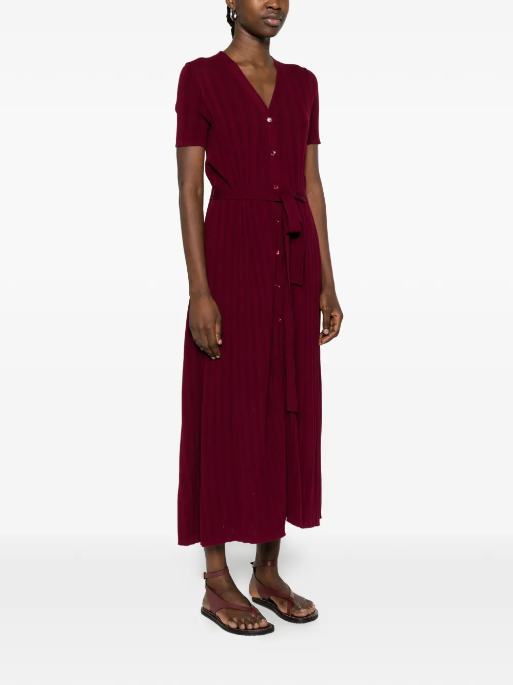  Bompard Ribbed Belted Maxi Dress - Red 