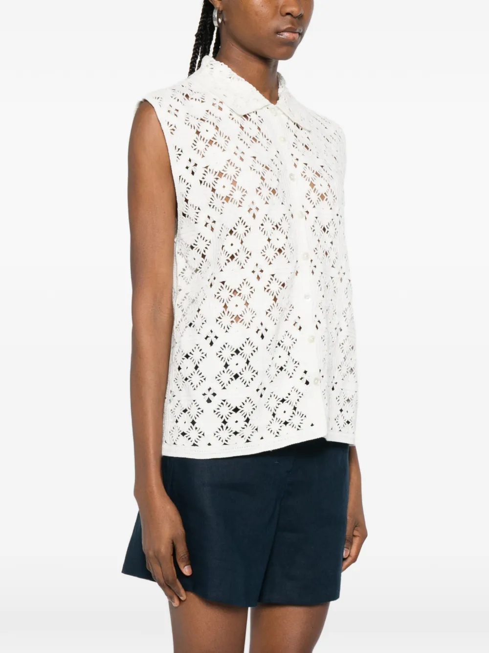 Openwork Crochet Shirt Vest