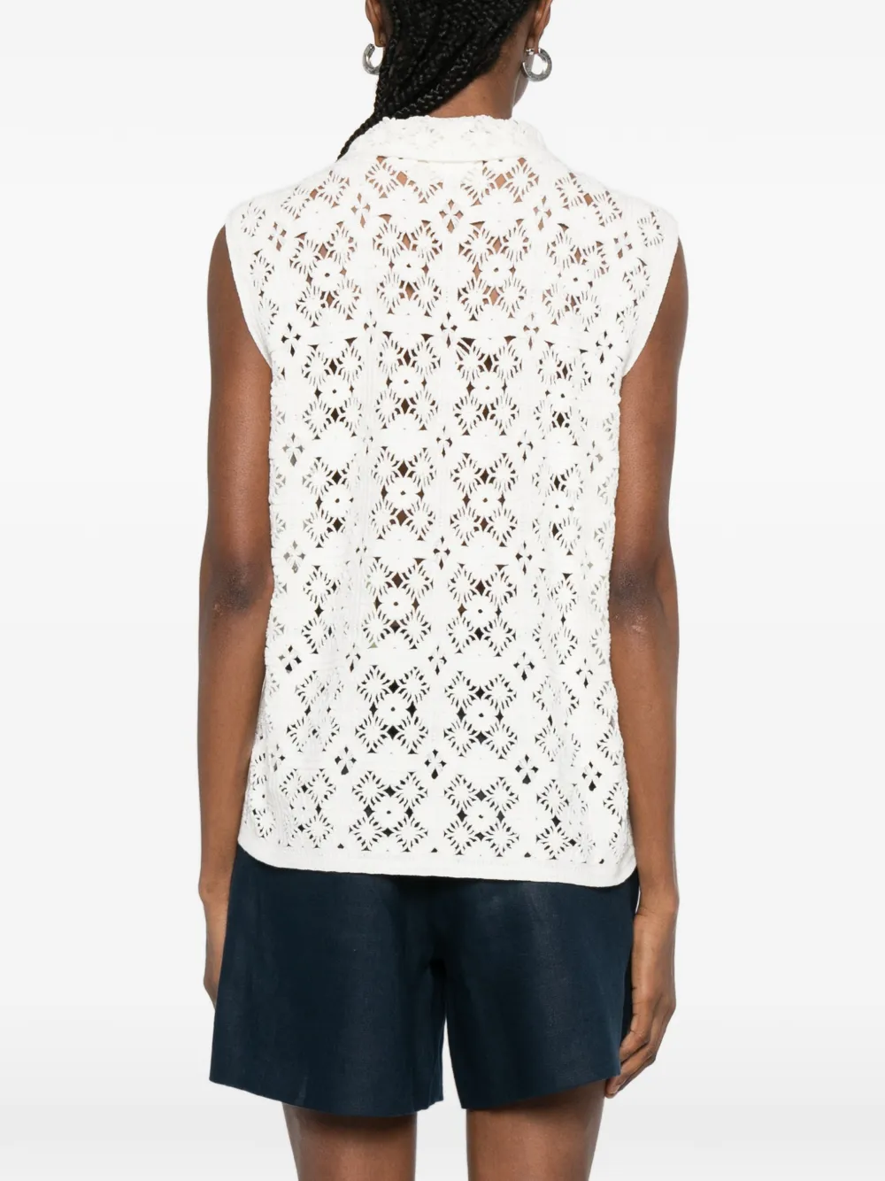 Openwork Crochet Shirt Vest