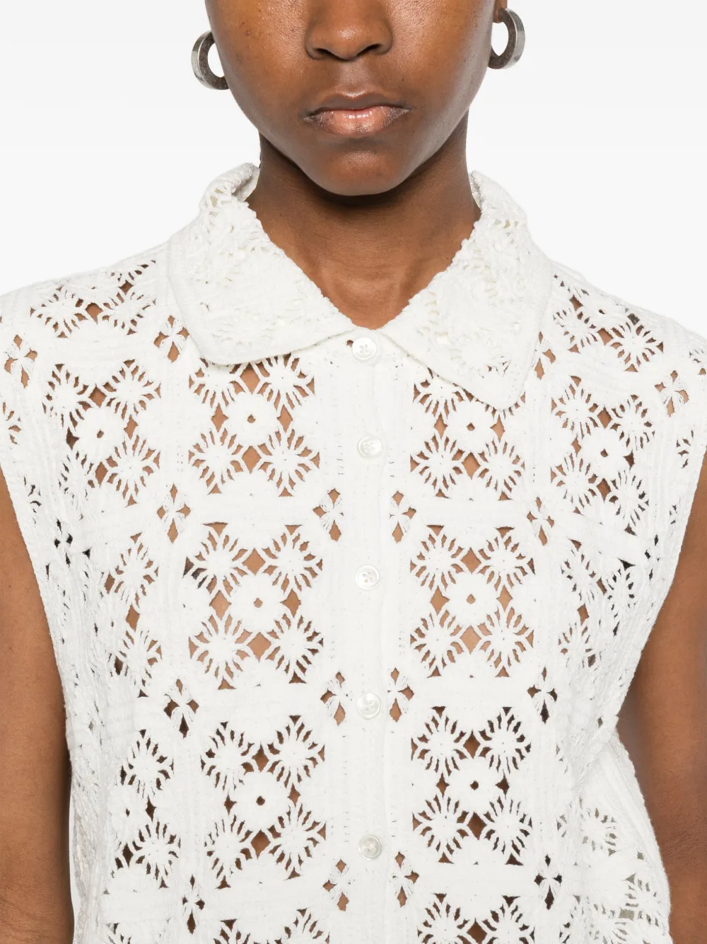 Openwork Crochet Shirt Vest