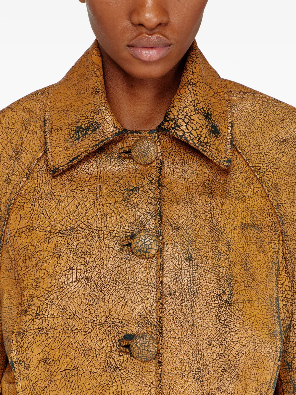 Diesel Cropped cocon jack van gebarsten leer Bruin