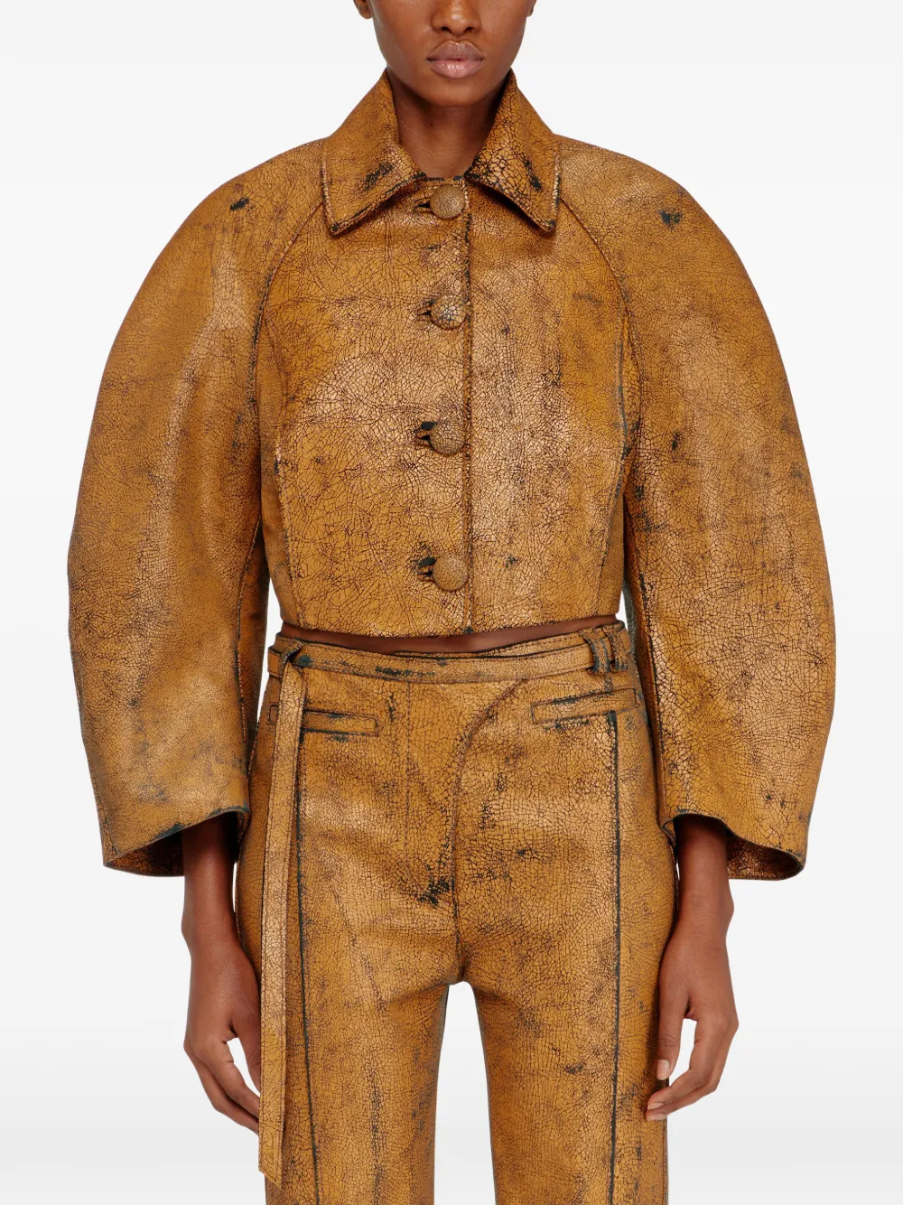  Diesel L-raya Cocoon-sleeve Cropped Leather Jacket - Brown 