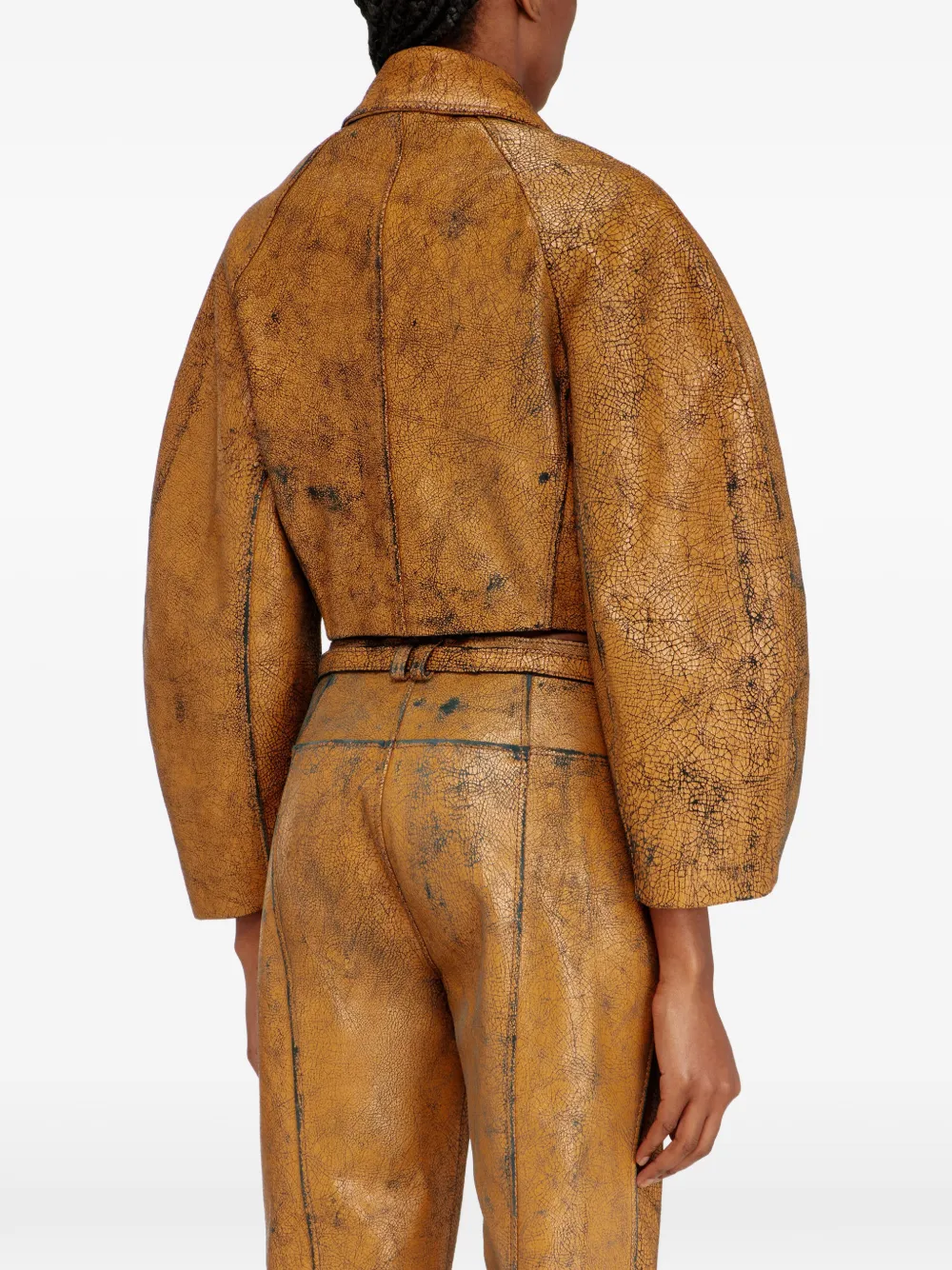 Diesel Cropped cocon jack van gebarsten leer Bruin