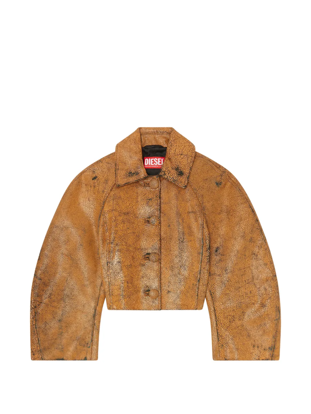 Diesel L-Raya cocoon-sleeve cropped leather jacket - Braun