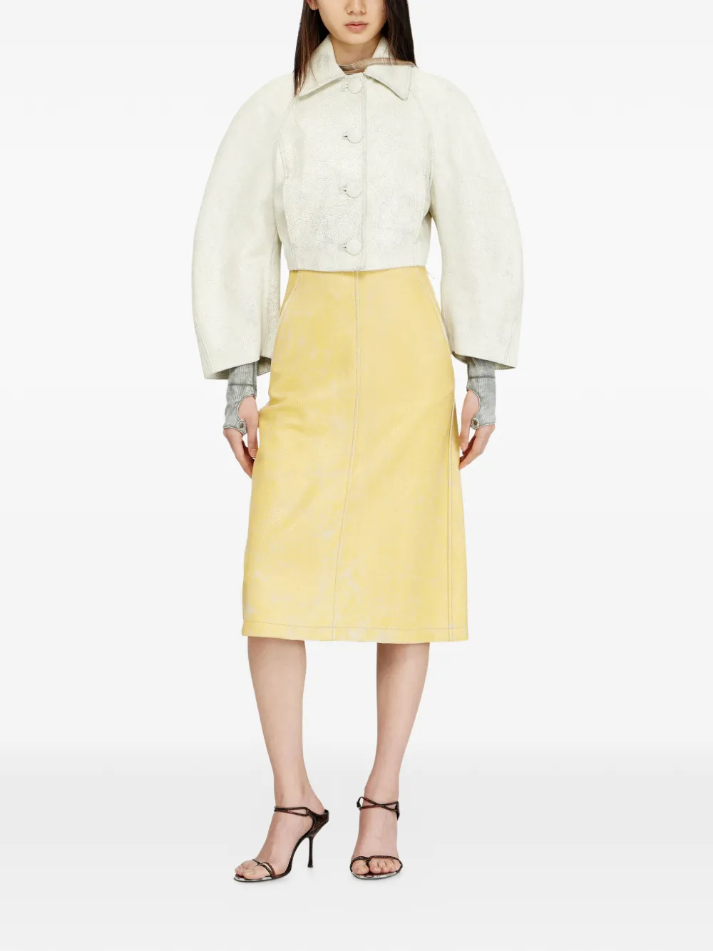  Diesel L-erina Crackled Pencil Midi Skirt - Yellow 