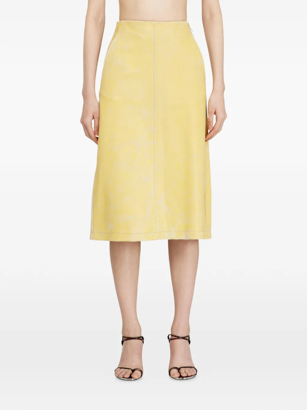  Diesel L-erina Crackled Pencil Midi Skirt - Yellow 