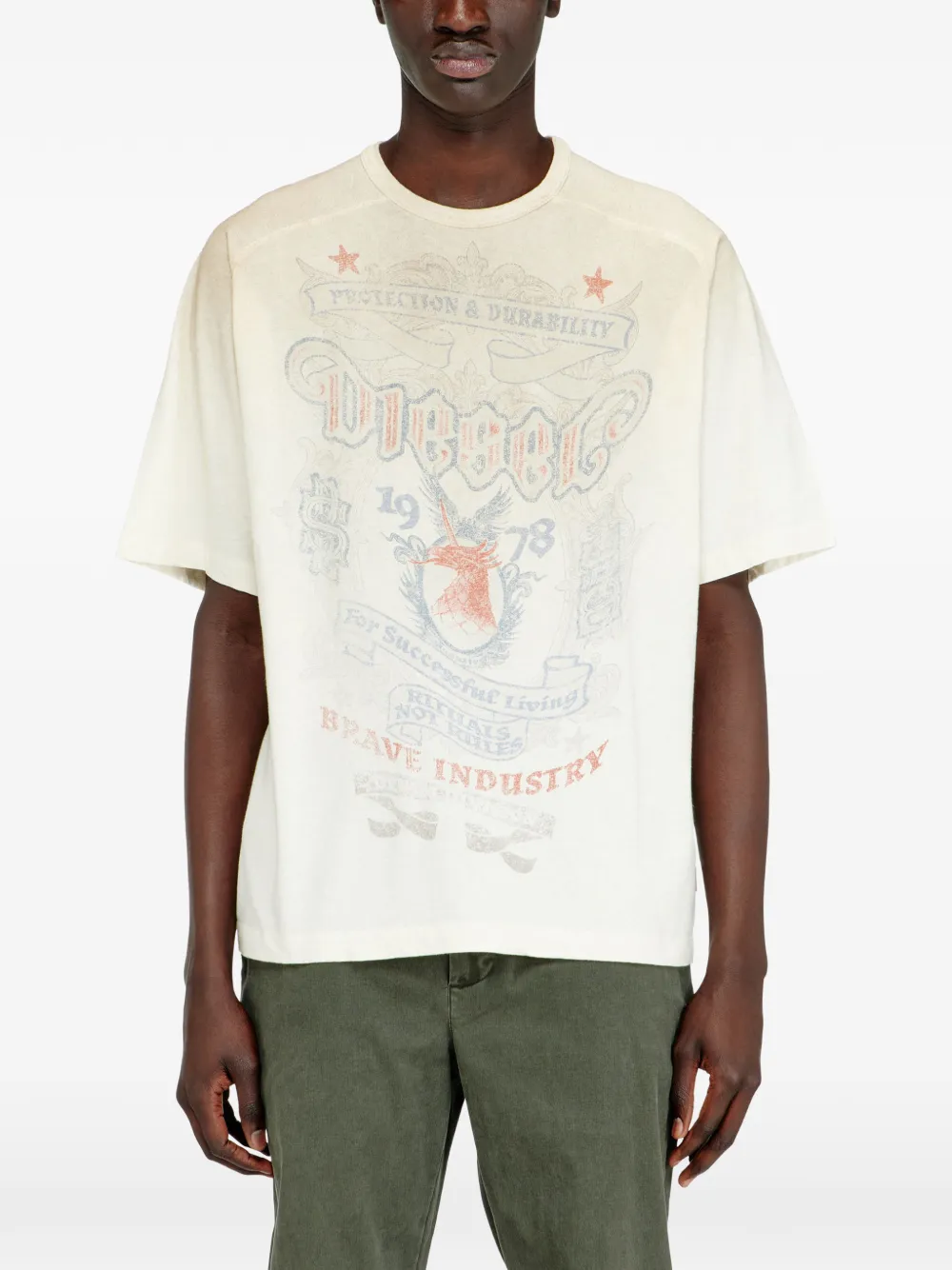 Diesel T-Alecy T-shirt met grafische print Beige