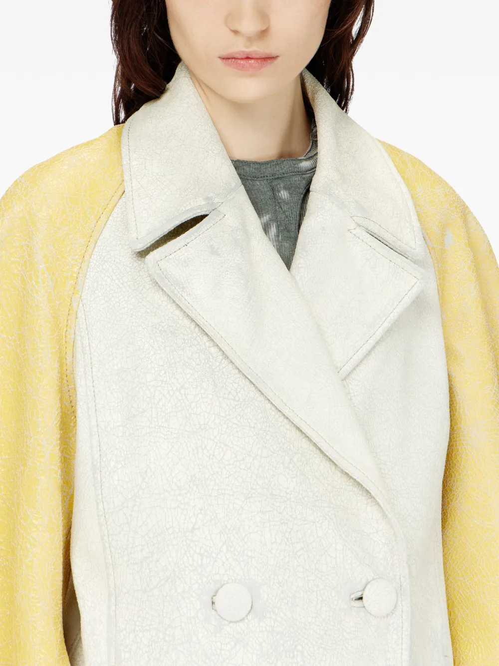 Diesel Sailorjas met cocon mouwen van gebarsten leer Beige