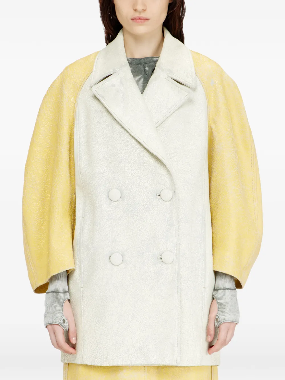 Diesel Sailorjas met cocon mouwen van gebarsten leer Beige