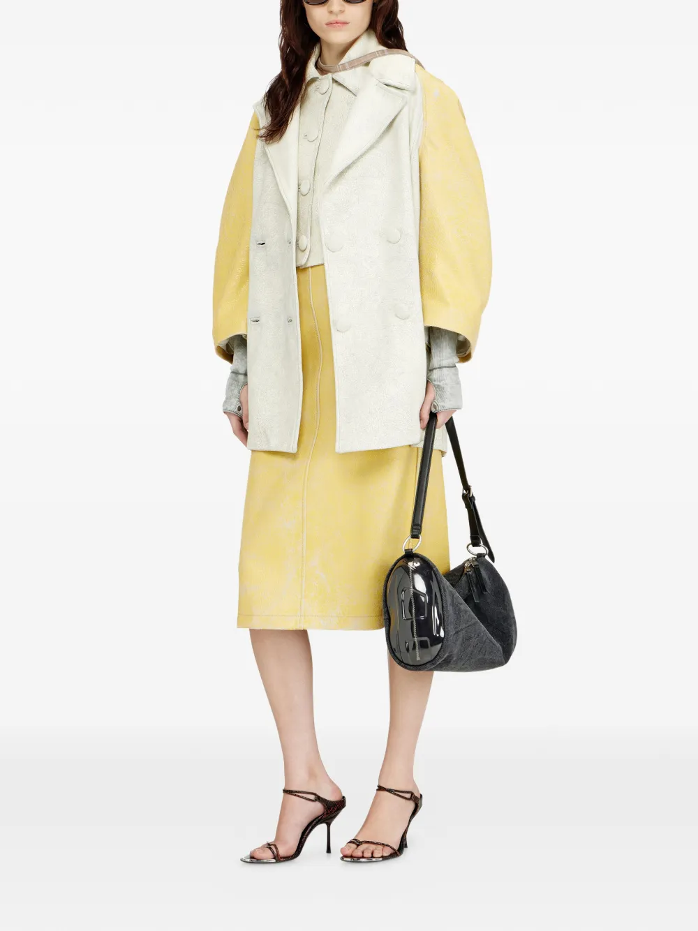 Diesel Sailorjas met cocon mouwen van gebarsten leer Beige