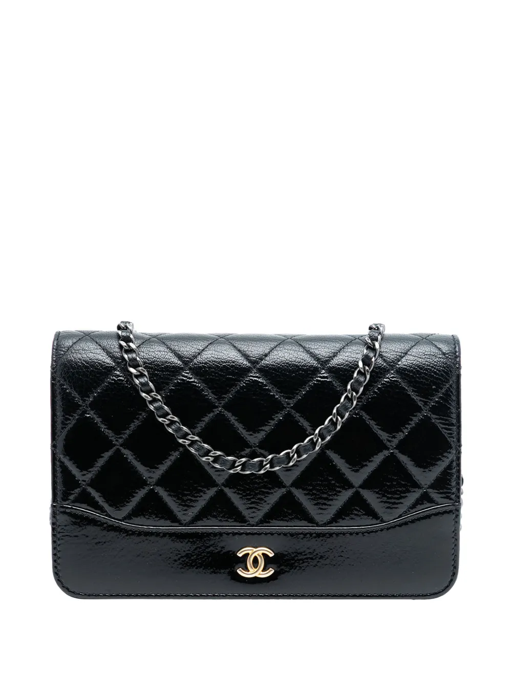 CHANEL Pre-Owned 2018 CC Quilted Patent Aged Calfskin Gabrielle Wallet On Chain crossbody bag - Nero